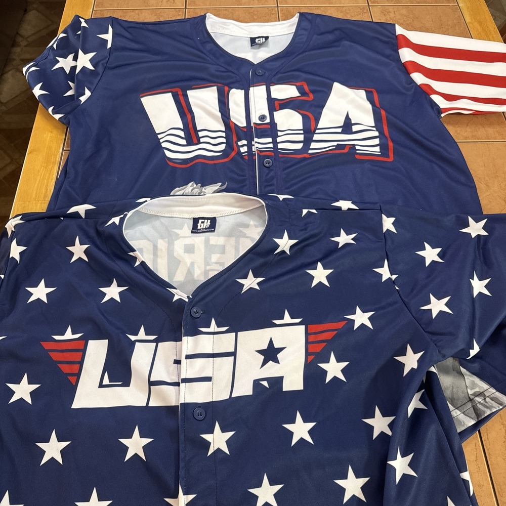 Lot Of 2 USA Jersey Sz 4XL Big & Tall Red White Blue Jersey Greater Half America